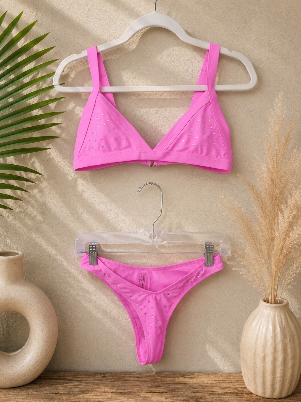 Hot Pink Rhinestone Bikini Set